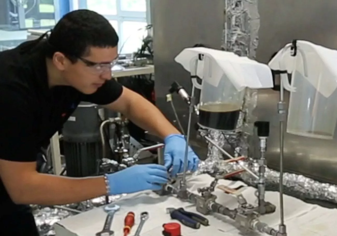 A test operator carrying out a hydraulic test